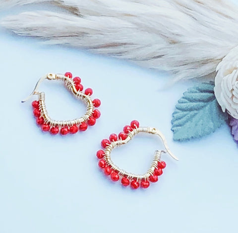 Red Heart Hoop Earrings